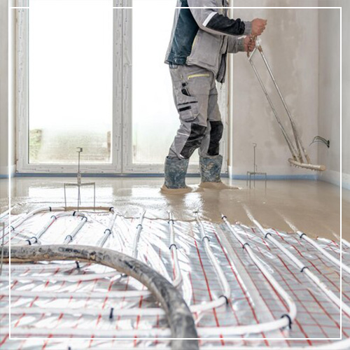 Woods Heating and Cooling HVAC contractor installing heated flooring in custom home in Spearfish, SD.